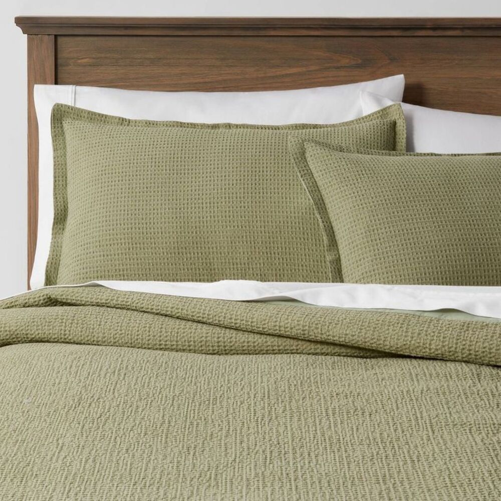 Threshold - Twin/Twin Extra Long Washed Waffle Weave Duvet Cov Green